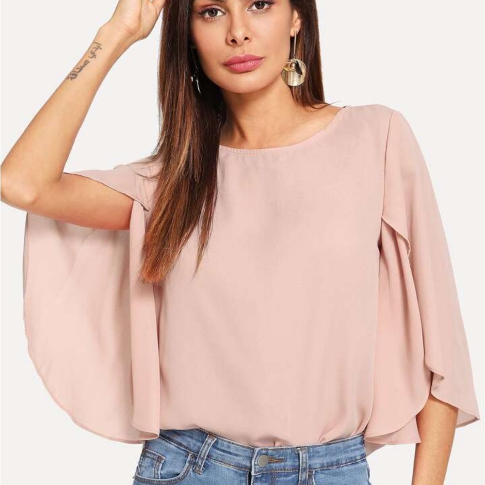 Shein Womens Pink Chiffon Blouse Flutter Sleeves Size